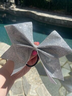 Silver Glitter Hair Bow Ponytail Holder - Kids Accessories